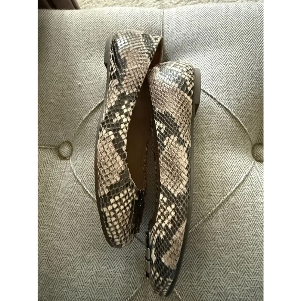 Tory Burch Lowell Neutral Snake-Print Logo Ballet Flats size 6